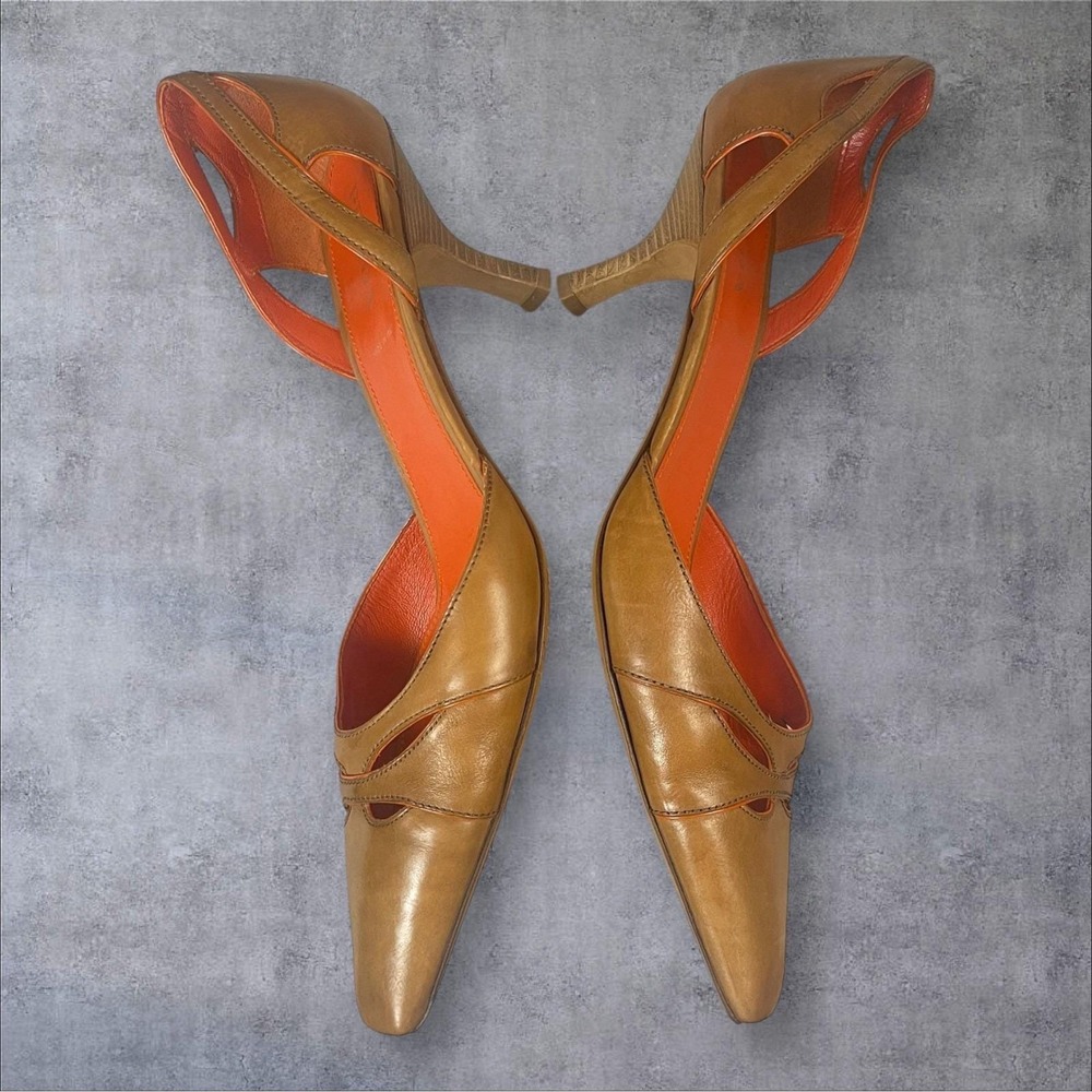 Prada Vintage Y2K Kitten Heel Pointed Toe Brown Mule Pumps Shoe Womens 40 US 10 - Picture 5 of 10